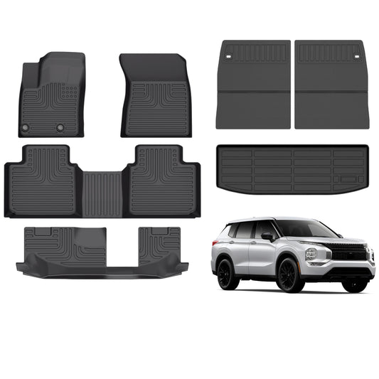 Fit for 2022-2025 Mitsubishi Outlander 3 Rows Floor Mats+Cargo Liner+Back Seat Mats Full Set of All Weather Car Mats